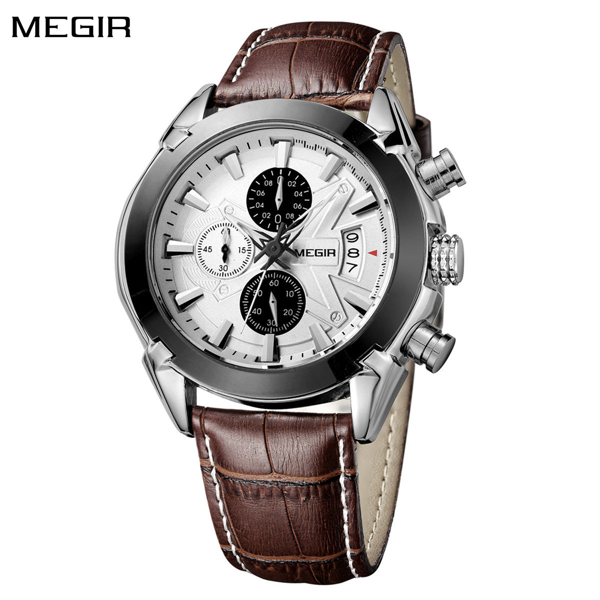 MEGIR Men Watches Original Fashion Leather Quartz Wristwatch Top Brand Military Chronograph Big Dial Sports Clock Reloj Hombre-0