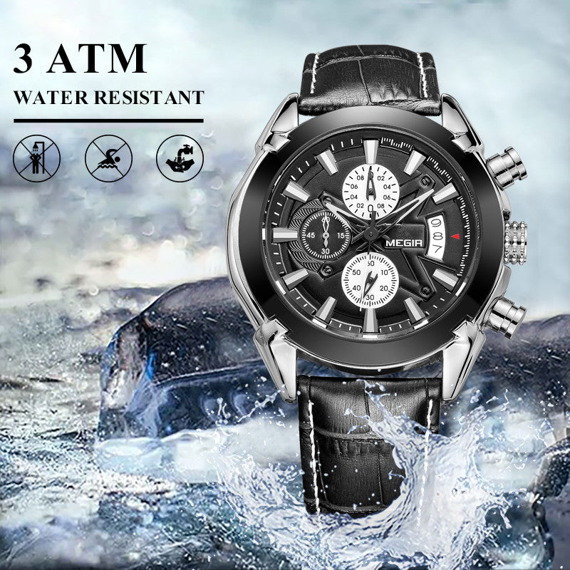 MEGIR Men Watches Original Fashion Leather Quartz Wristwatch Top Brand Military Chronograph Big Dial Sports Clock Reloj Hombre-9