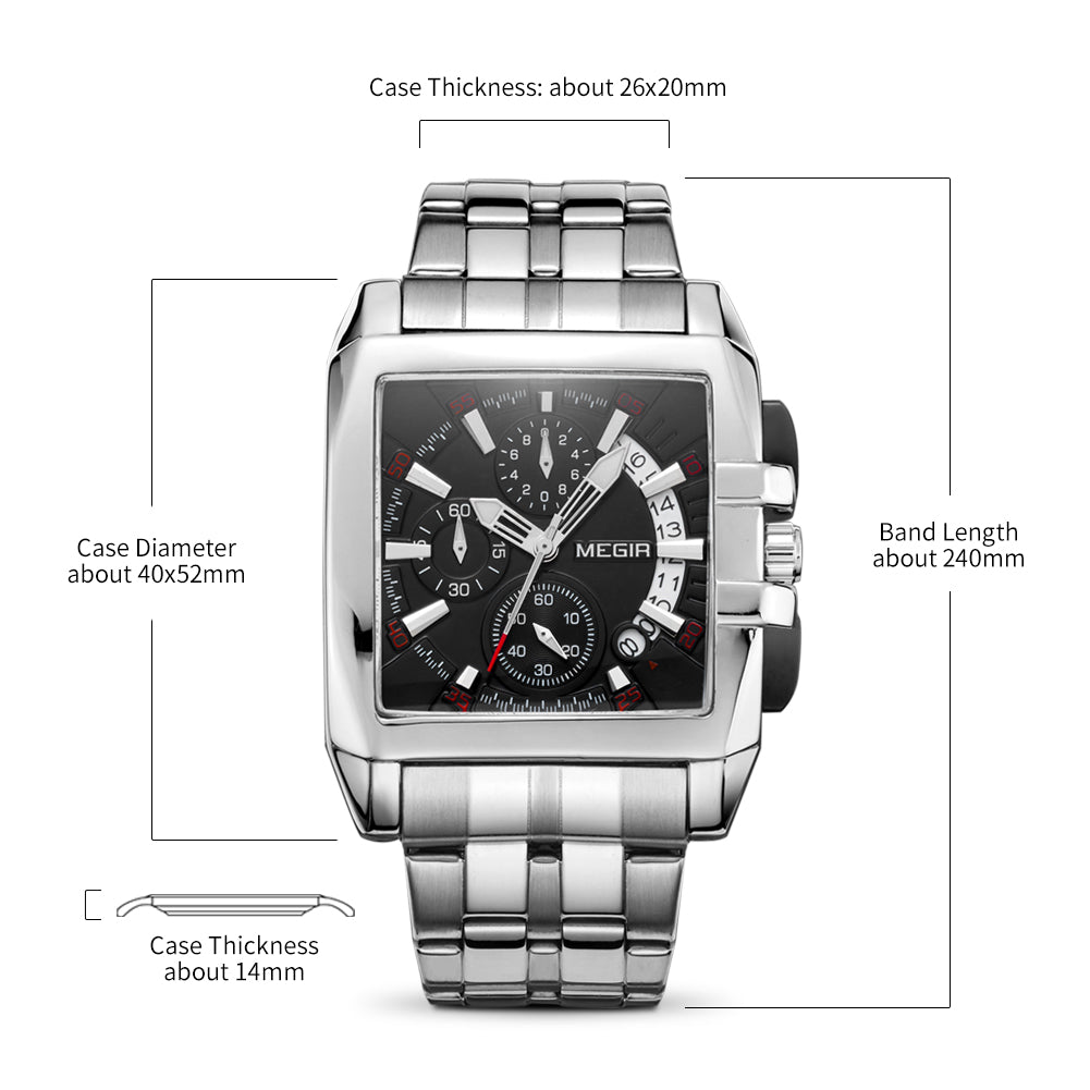 MEGIR Original Luxury Men Watch Stainless Steel Mens Quartz Wrist Watches Business Big Dial Wristwatches Relogio Masculino 2018-8