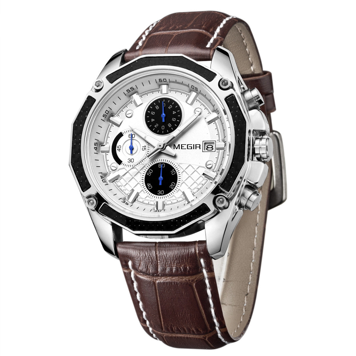 MEGIR Fashion Luxury Sport Watches Luxury Brand Waterproof Leather Chronograph Quartz Military Wristwatch Clock for Men 2015-10