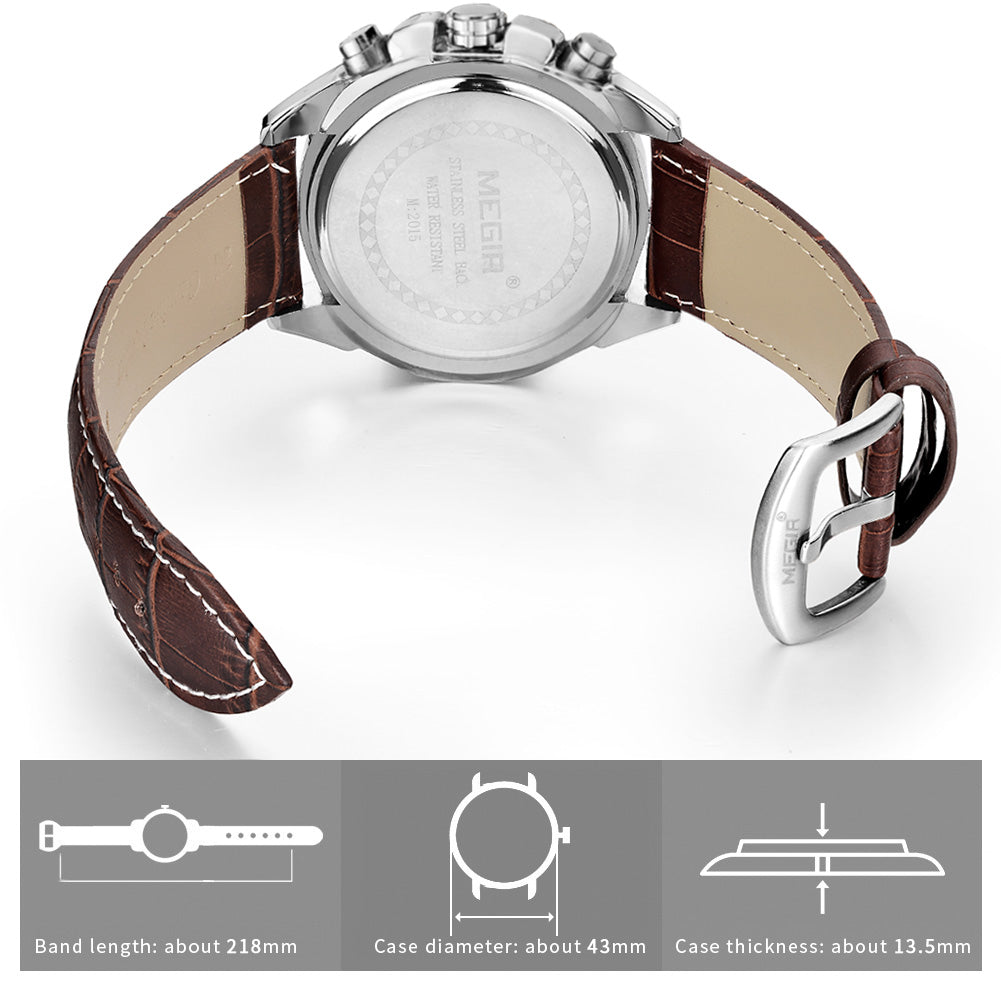 MEGIR Fashion Luxury Sport Watches Luxury Brand Waterproof Leather Chronograph Quartz Military Wristwatch Clock for Men 2015-7