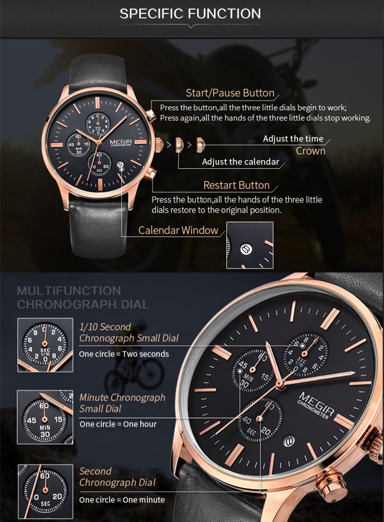 MEGIR Sport Watch for Men Luxury Waterproof Quartz Clock Leather Wristwatch Luminous Military Watches Calendar reloj hombre 2011-6