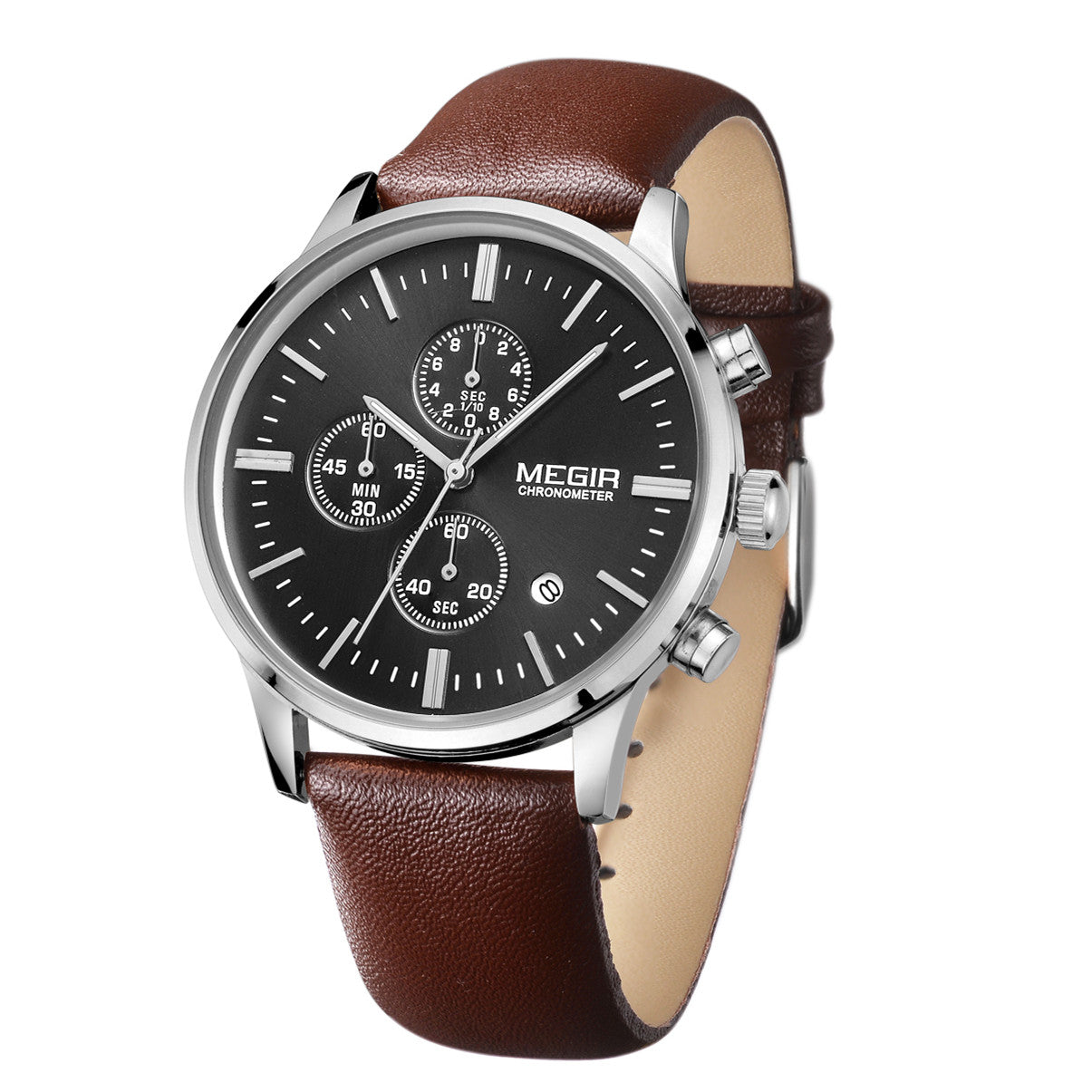 MEGIR Sport Watch for Men Luxury Waterproof Quartz Clock Leather Wristwatch Luminous Military Watches Calendar reloj hombre 2011-3