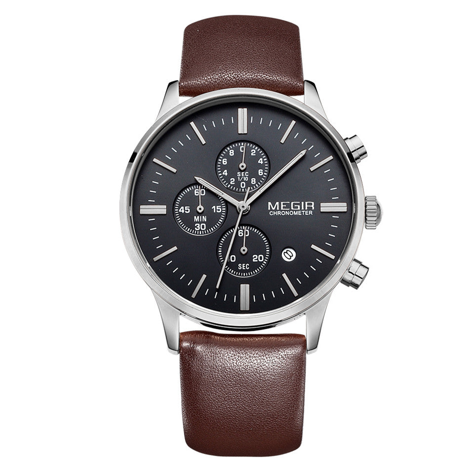 MEGIR Sport Watch for Men Luxury Waterproof Quartz Clock Leather Wristwatch Luminous Military Watches Calendar reloj hombre 2011-2