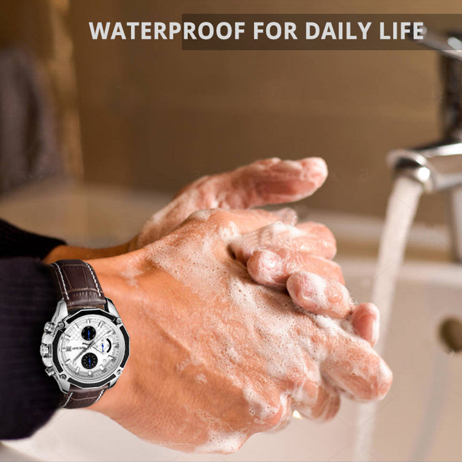 MEGIR Fashion Luxury Sport Watches Luxury Brand Waterproof Leather Chronograph Quartz Military Wristwatch Clock for Men 2015-9