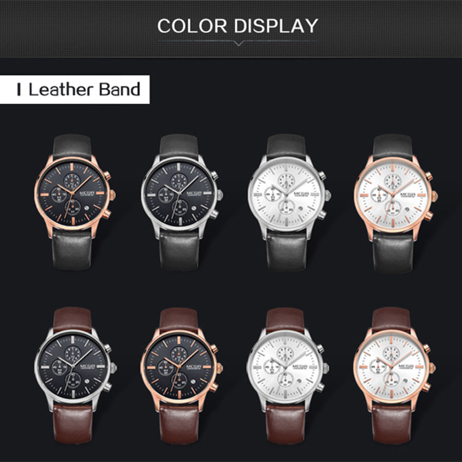 MEGIR Sport Watch for Men Luxury Waterproof Quartz Clock Leather Wristwatch Luminous Military Watches Calendar reloj hombre 2011-8