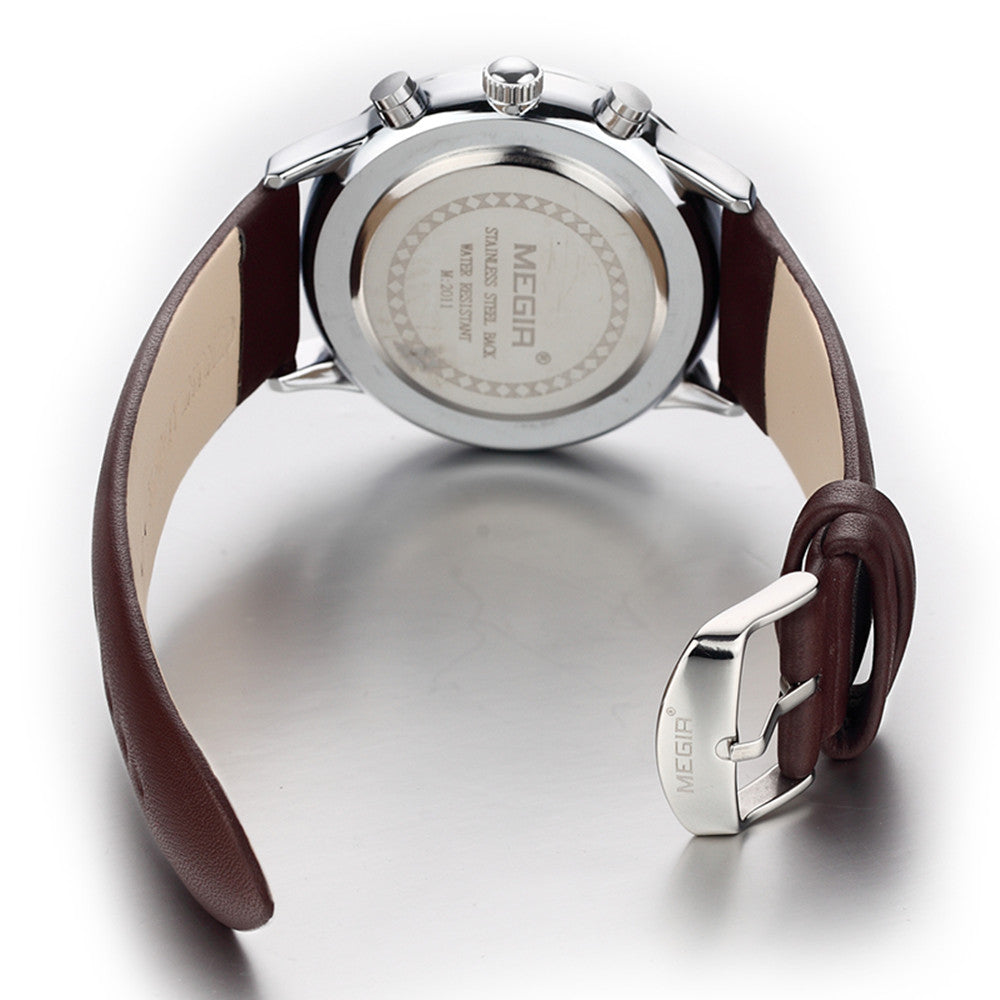 MEGIR Sport Watch for Men Luxury Waterproof Quartz Clock Leather Wristwatch Luminous Military Watches Calendar reloj hombre 2011-4