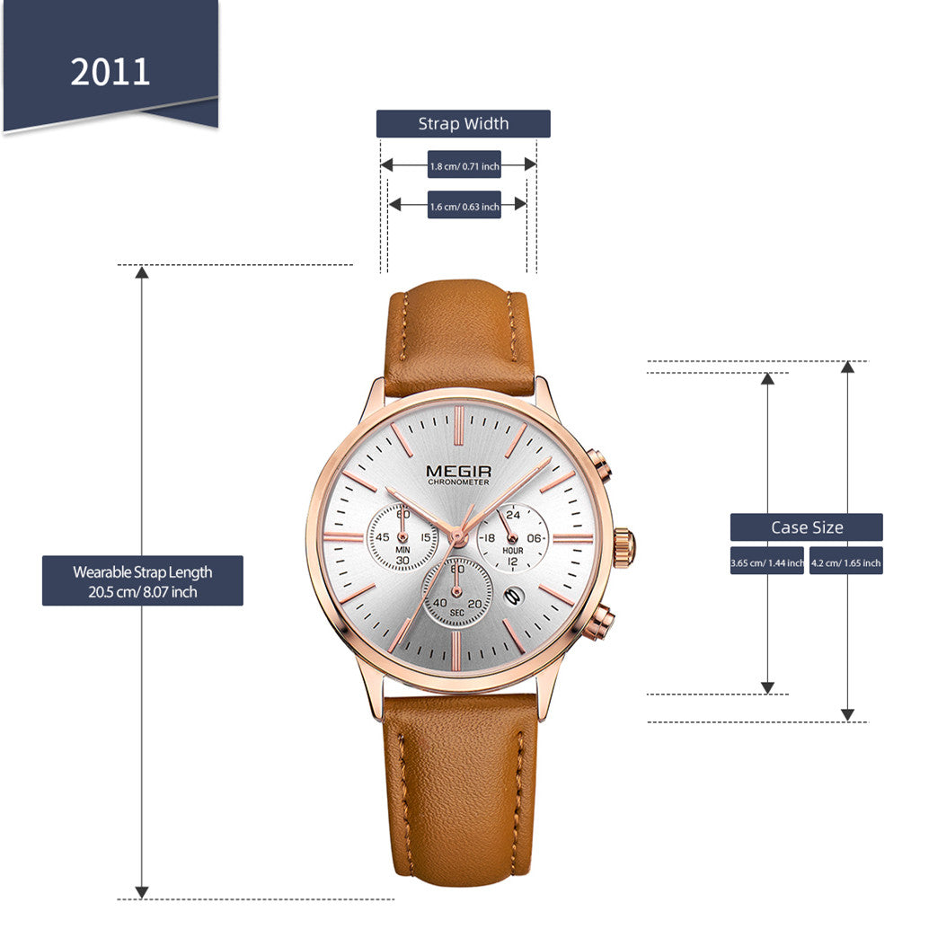 MEGIR Women Casual Watches Leather Strap Ladies Wristwatches Top Brand Luxury Fashion Female Dress Clock Relogio Feminino 2011L-8