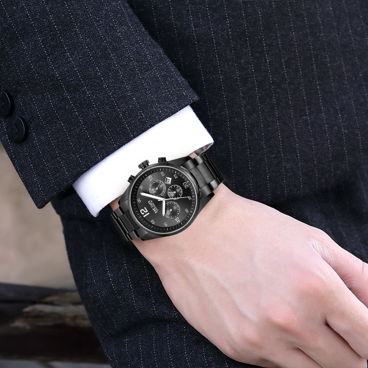 MEGIR Fashion Men Watches Luxury Stainless Steel Business Wristwatch Waterproof Date Quartz Man Clock Relogio Masculino-3