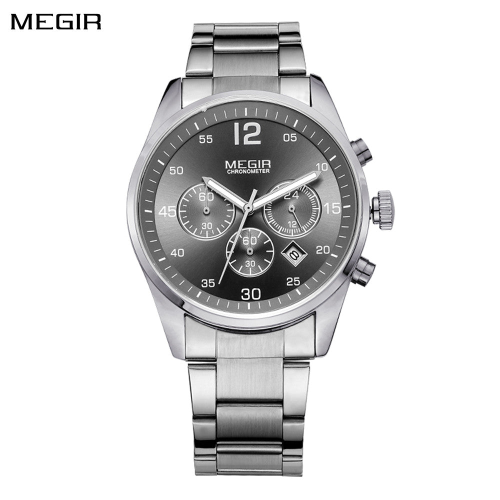 MEGIR Fashion Men Watches Luxury Stainless Steel Business Wristwatch Waterproof Date Quartz Man Clock Relogio Masculino-0