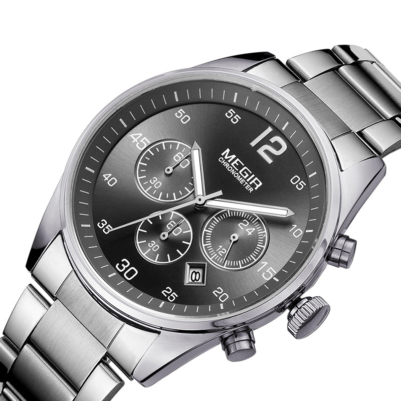 MEGIR Fashion Men Watches Luxury Stainless Steel Business Wristwatch Waterproof Date Quartz Man Clock Relogio Masculino-5