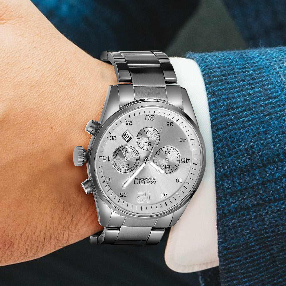 MEGIR Fashion Men Watches Luxury Stainless Steel Business Wristwatch Waterproof Date Quartz Man Clock Relogio Masculino-2