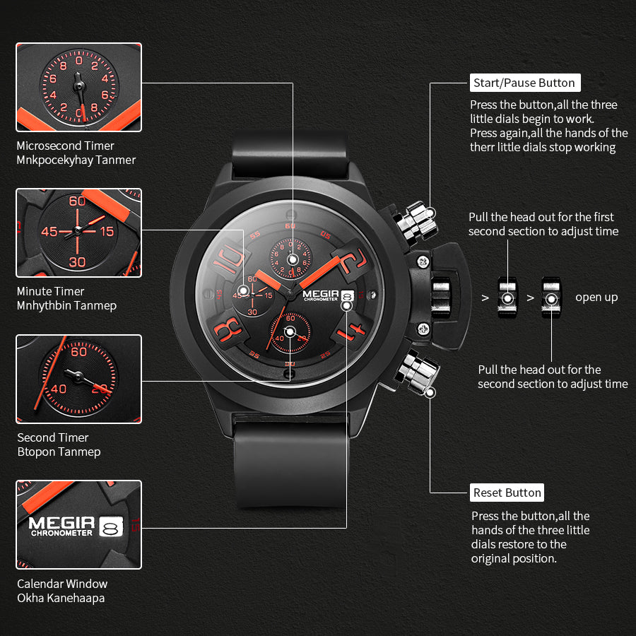 MEGIR Men Watches Luxury Fashion Sport Military Chronograph Luminous Date Quartz Wristwatch Clock Big Dial Relogio Masculino-8