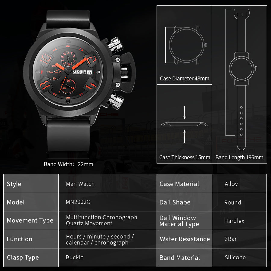 MEGIR Men Watches Luxury Fashion Sport Military Chronograph Luminous Date Quartz Wristwatch Clock Big Dial Relogio Masculino-9