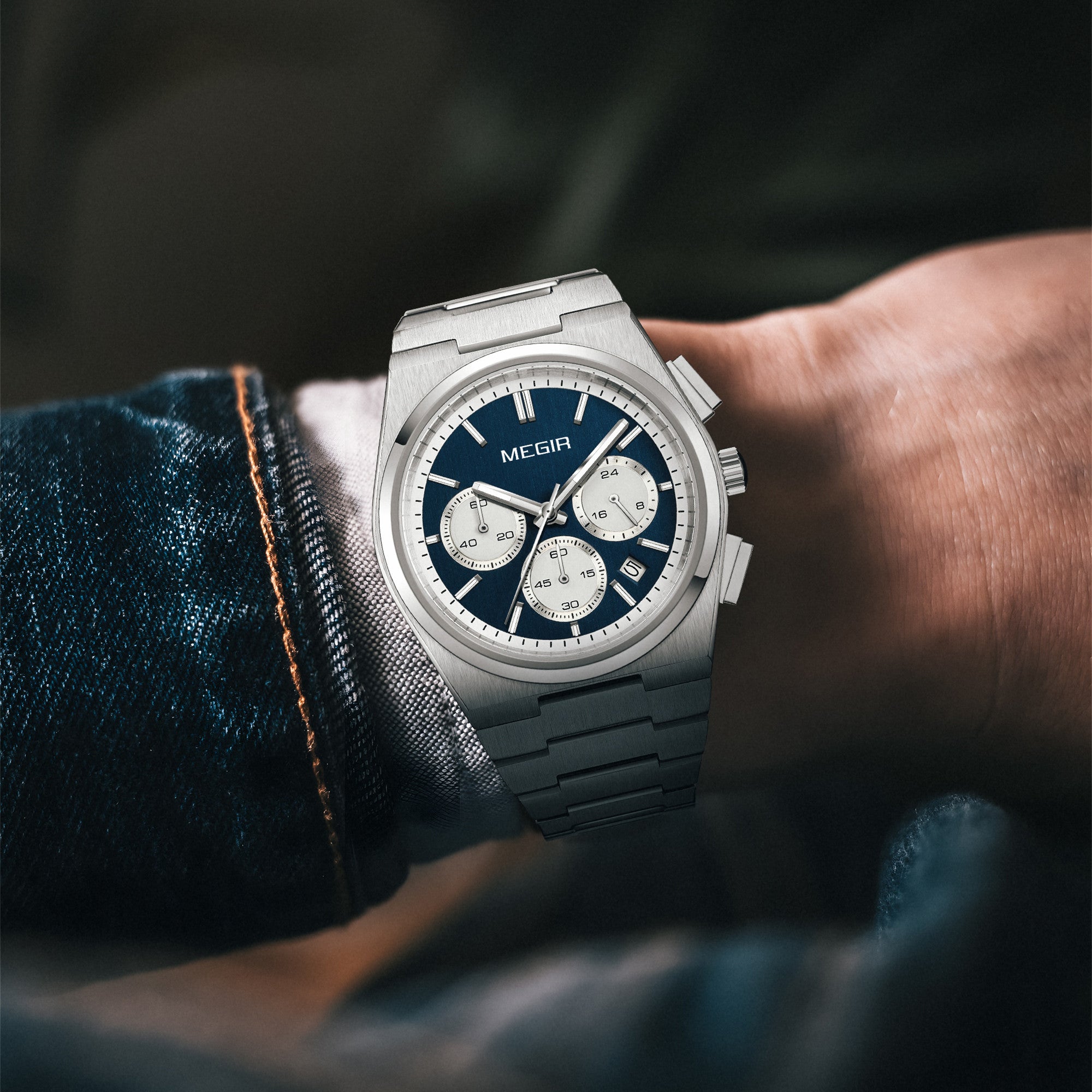 MEGIR Men's Business Watches Original Analogue Quartz Wrist Watch Luminous 5ATM Waterproof Steel Large Dial Clock Reloj Hombre-1