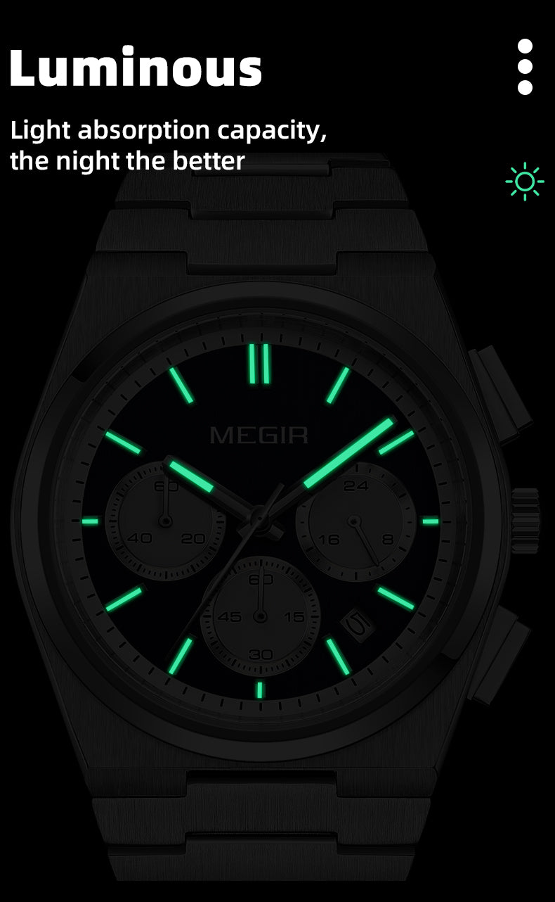 MEGIR Men's Business Watches Original Analogue Quartz Wrist Watch Luminous 5ATM Waterproof Steel Large Dial Clock Reloj Hombre-7