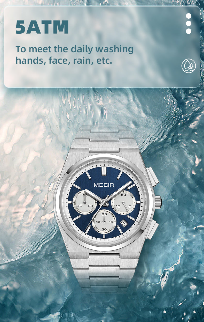 MEGIR Men's Business Watches Original Analogue Quartz Wrist Watch Luminous 5ATM Waterproof Steel Large Dial Clock Reloj Hombre-8