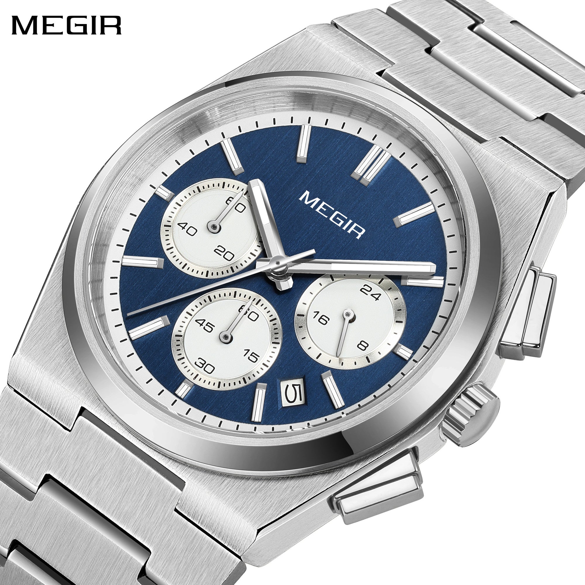MEGIR Men's Business Watches Original Analogue Quartz Wrist Watch Luminous 5ATM Waterproof Steel Large Dial Clock Reloj Hombre-0