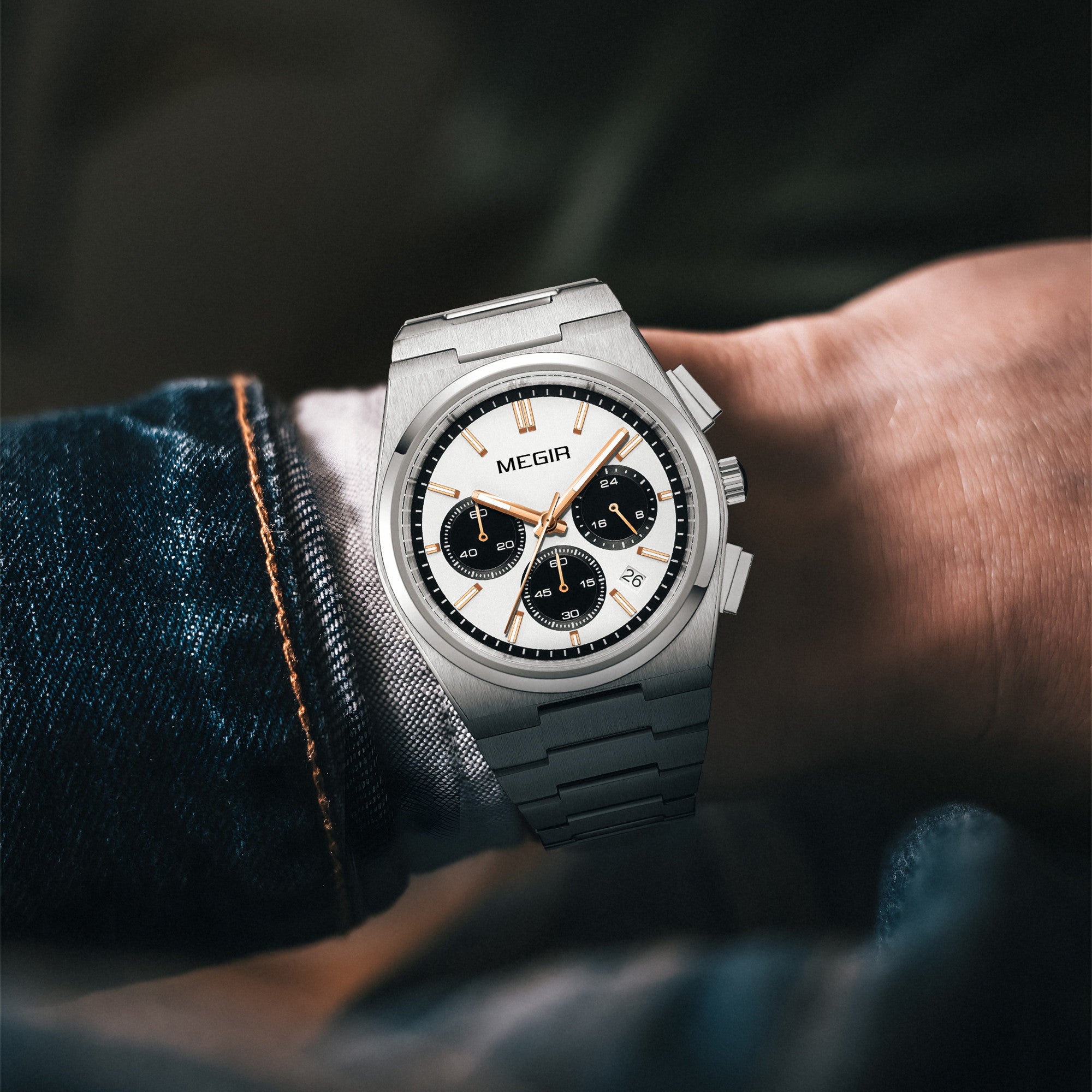 MEGIR Men's Business Watches Original Analogue Quartz Wrist Watch Luminous 5ATM Waterproof Steel Large Dial Clock Reloj Hombre-2