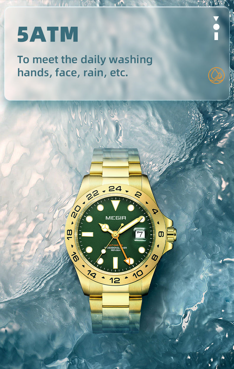 MEGIR Original Luxury Men Analogue Quartz Watch Luminous 5ATM Waterproof Business WristWatch Stainless Steel Clock Montre Homme-12