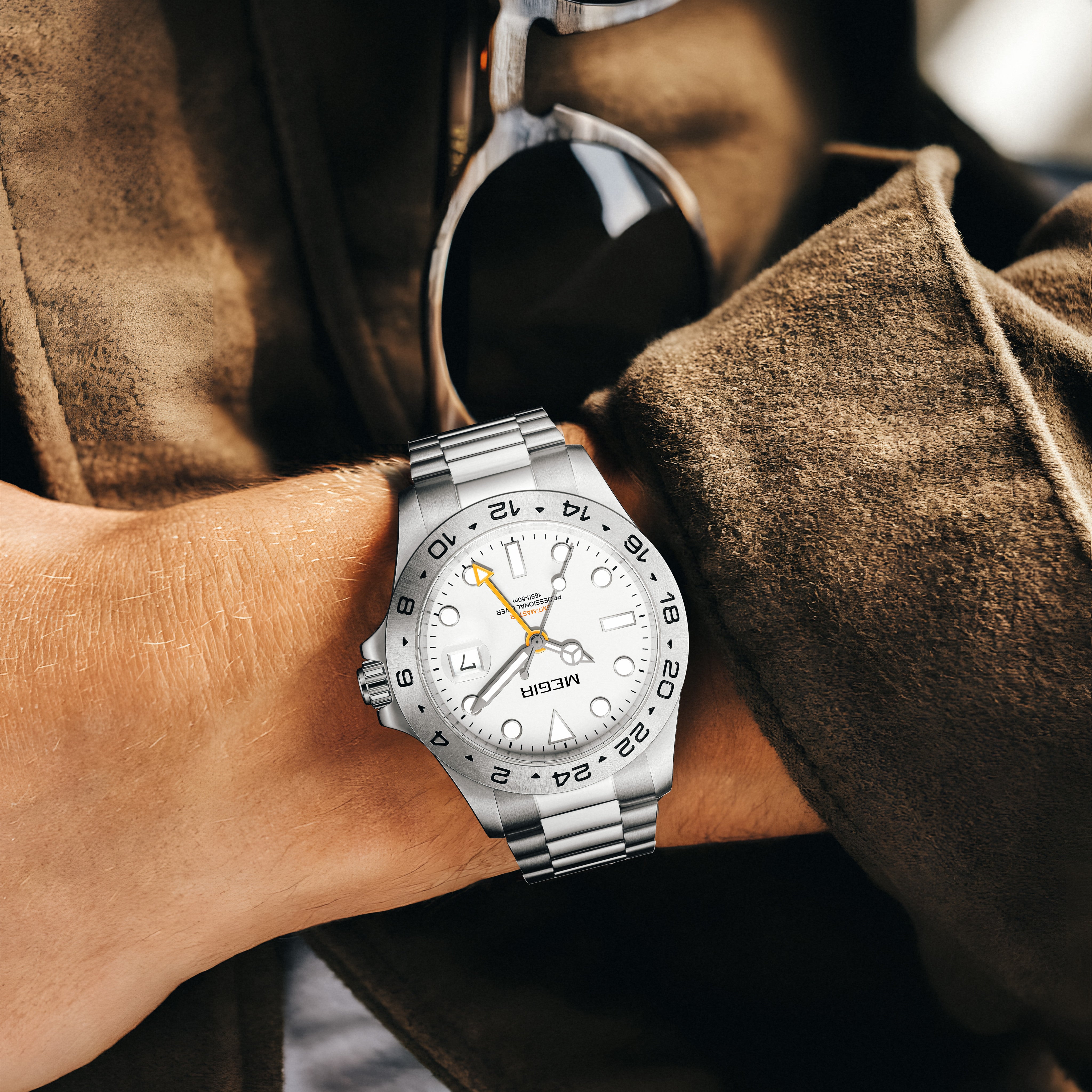 MEGIR Original Luxury Men Analogue Quartz Watch Luminous 5ATM Waterproof Business WristWatch Stainless Steel Clock Montre Homme-3