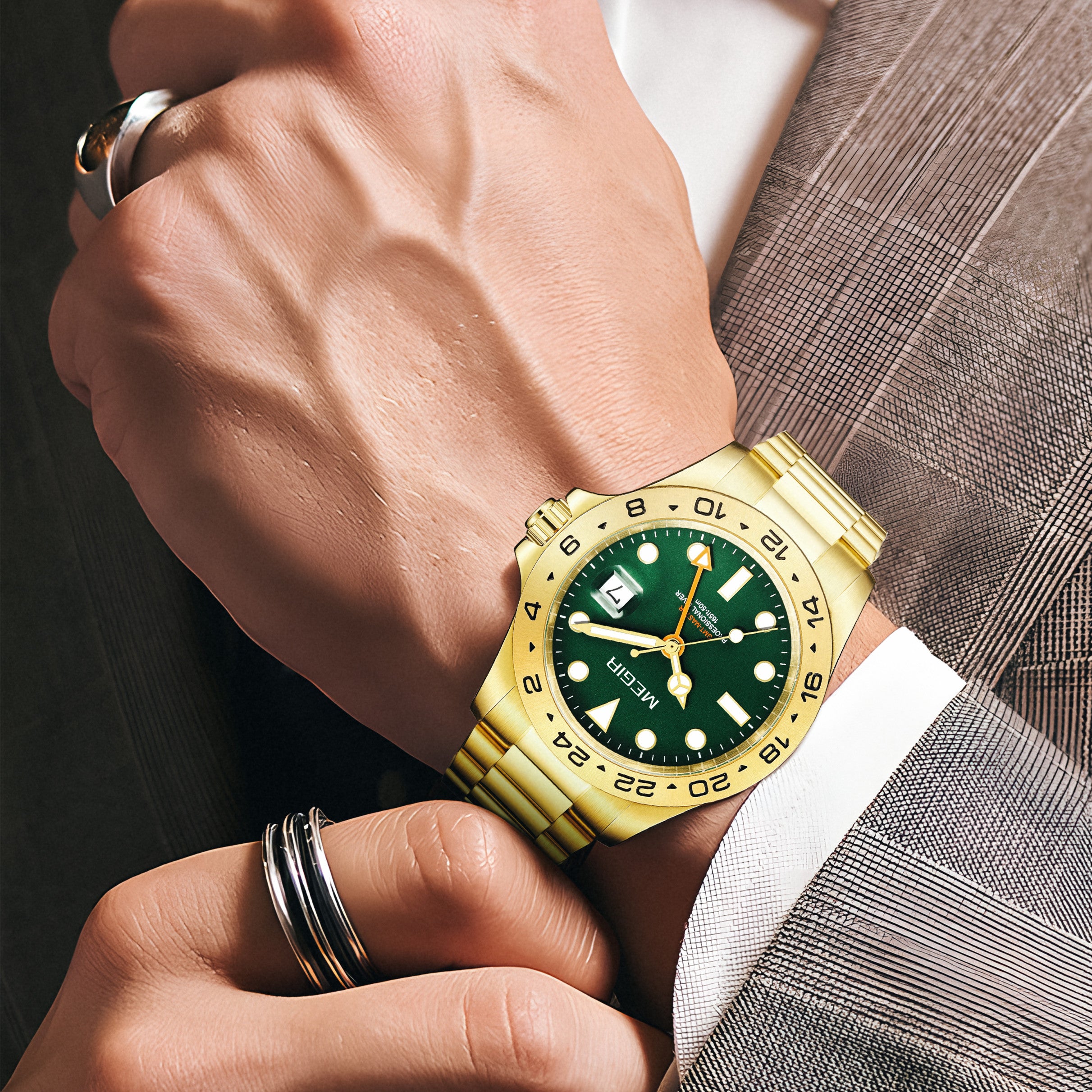 MEGIR Original Luxury Men Analogue Quartz Watch Luminous 5ATM Waterproof Business WristWatch Stainless Steel Clock Montre Homme-1