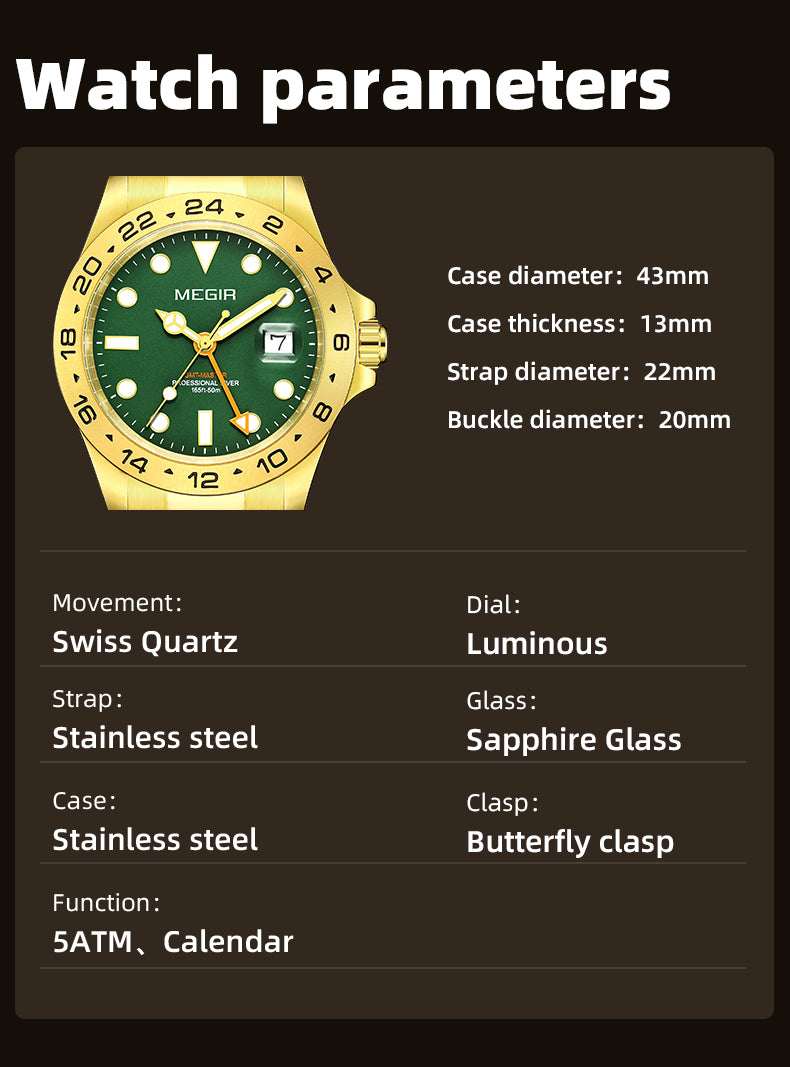 MEGIR Original Luxury Men Analogue Quartz Watch Luminous 5ATM Waterproof Business WristWatch Stainless Steel Clock Montre Homme-9