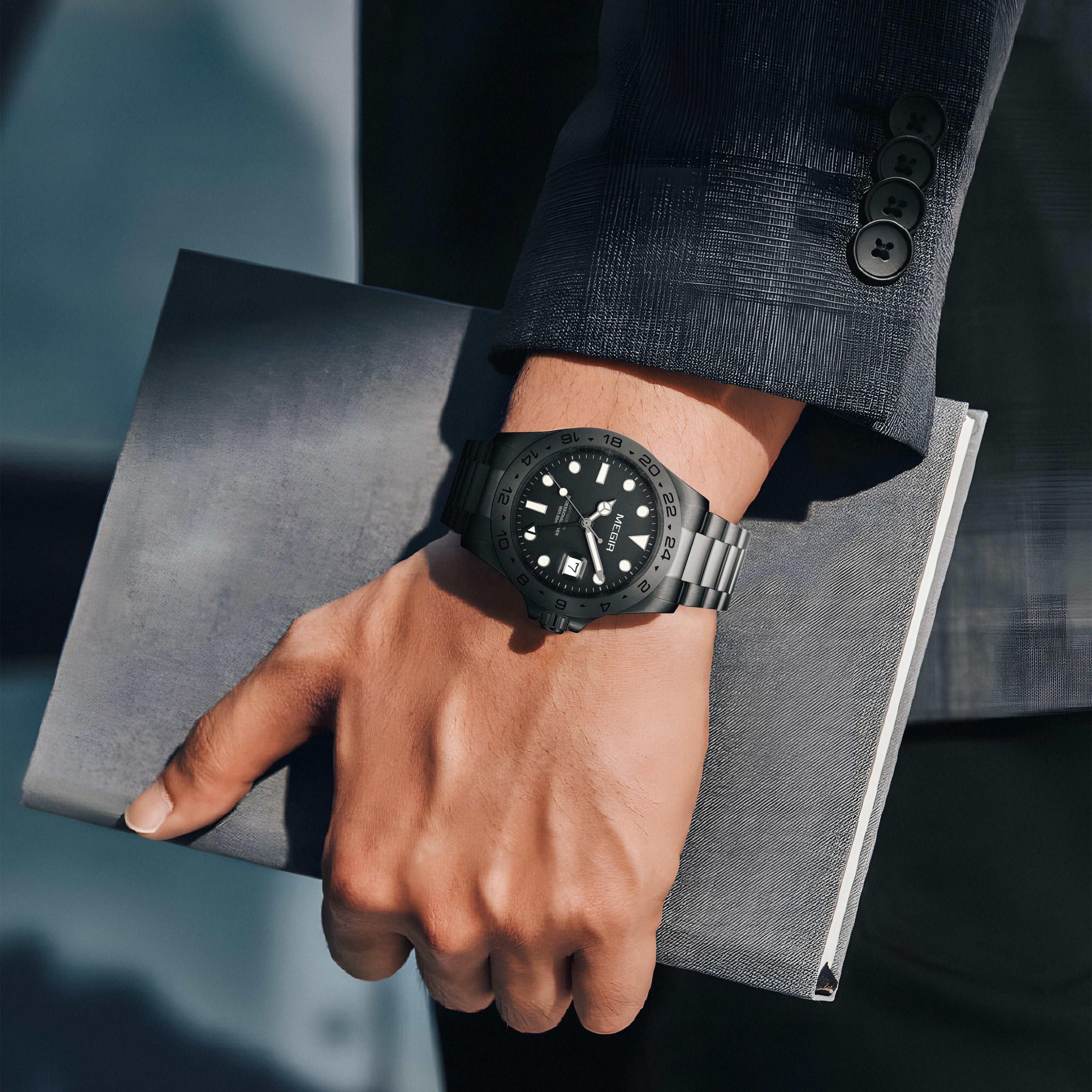 MEGIR Original Luxury Men Analogue Quartz Watch Luminous 5ATM Waterproof Business WristWatch Stainless Steel Clock Montre Homme-4