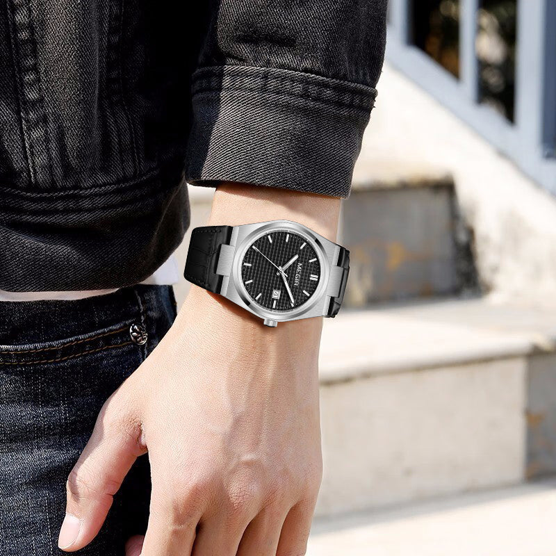 MEGIR Watches for Men Fashion Business Men's Wrist Watch Waterproof Leather Quartz Sport Wristwatch Date Clock Reloj Hombre-3