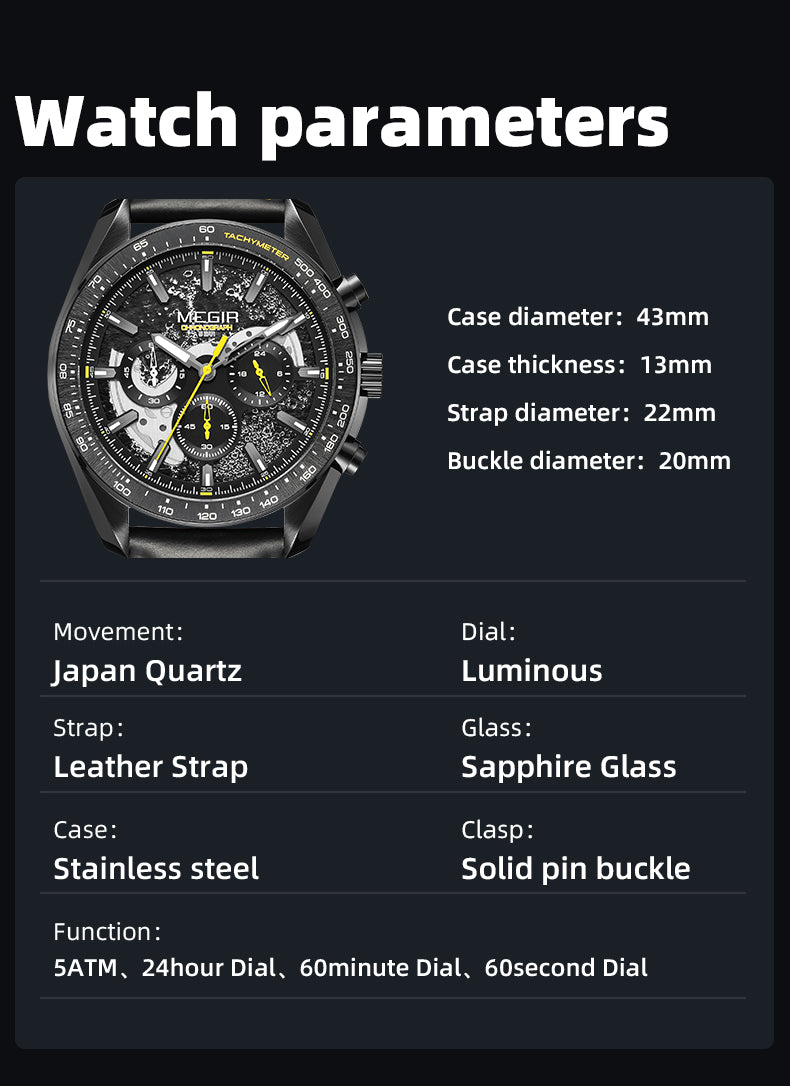 MEGIR Luxury Men's Business Casual Watches Leather Waterproof Quartz Chronograph Male Clock Wristwatch Relogio Masculino-9