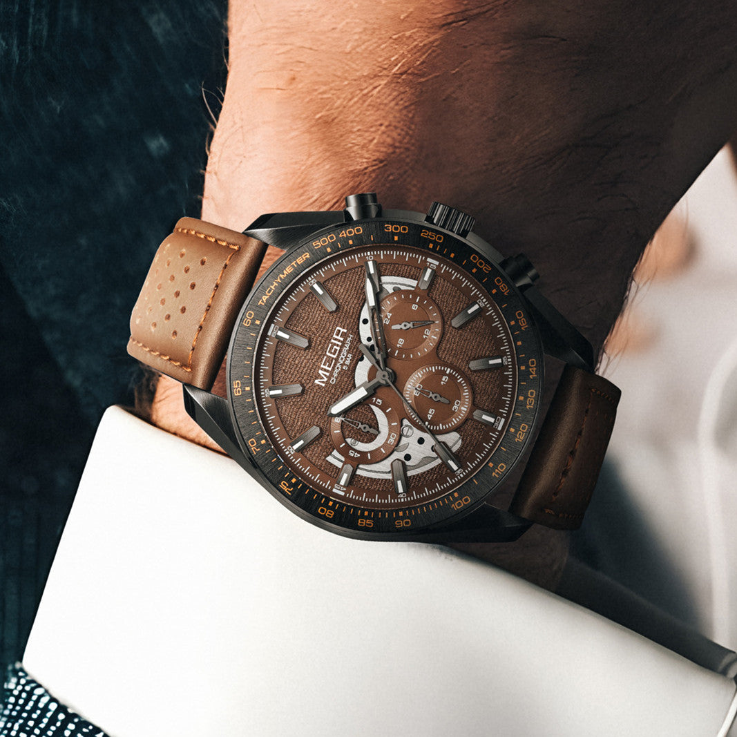 MEGIR Luxury Men's Business Casual Watches Leather Waterproof Quartz Chronograph Male Clock Wristwatch Relogio Masculino-3