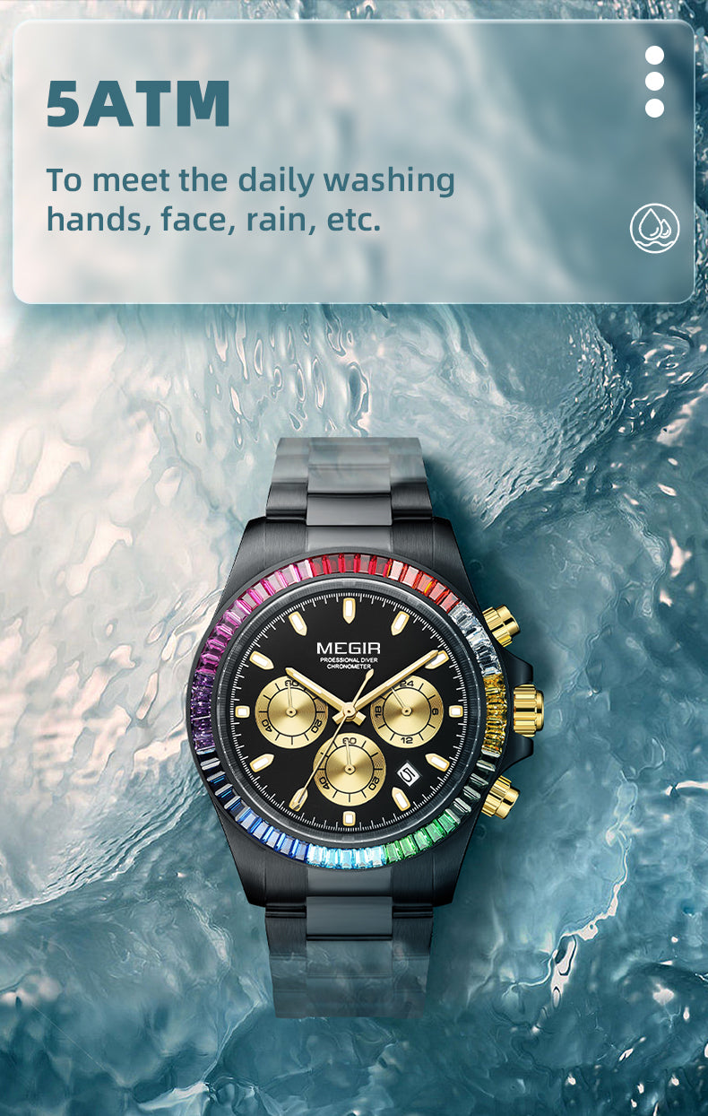 MEGIR Mens Watches Top Brand Luxury Business Wristwatches Stainless Steel Waterproof Date Quartz Chronograph Reloj Hombre 8410-12