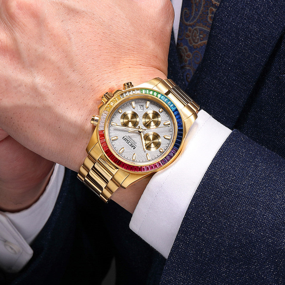 MEGIR Mens Watches Top Brand Luxury Business Wristwatches Stainless Steel Waterproof Date Quartz Chronograph Reloj Hombre 8410-4