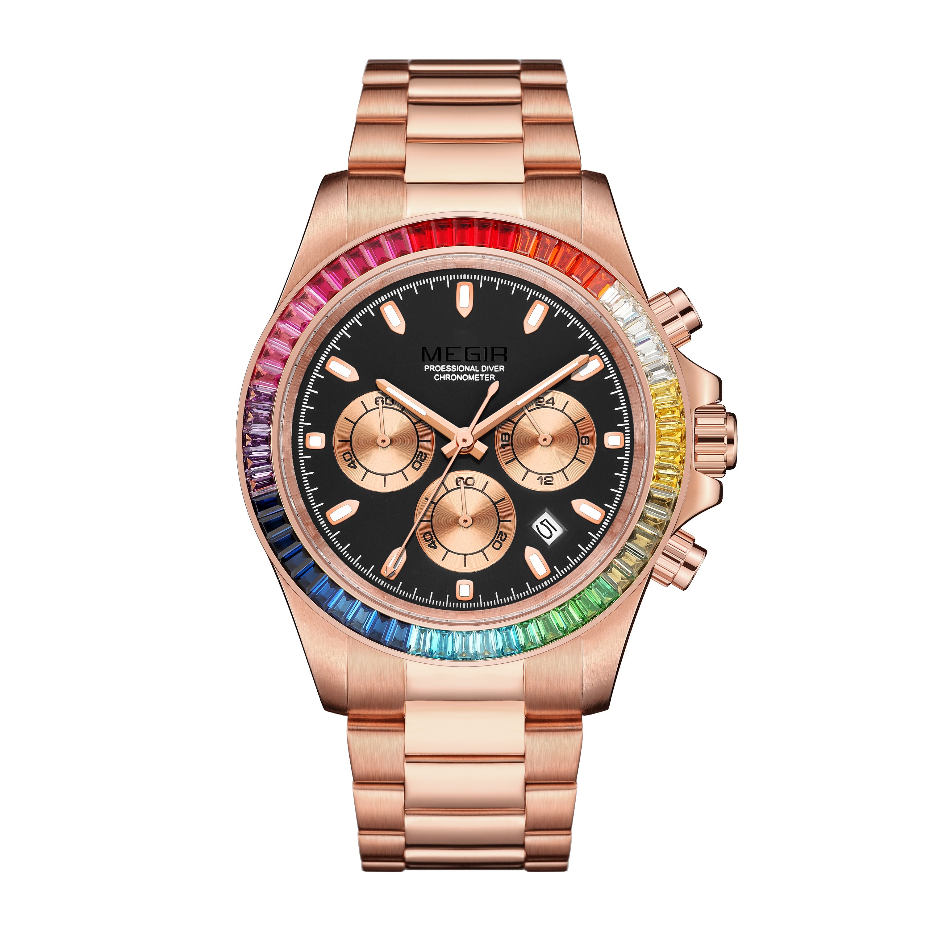 MEGIR Mens Watches Top Brand Luxury Business Wristwatches Stainless Steel Waterproof Date Quartz Chronograph Reloj Hombre 8410-7