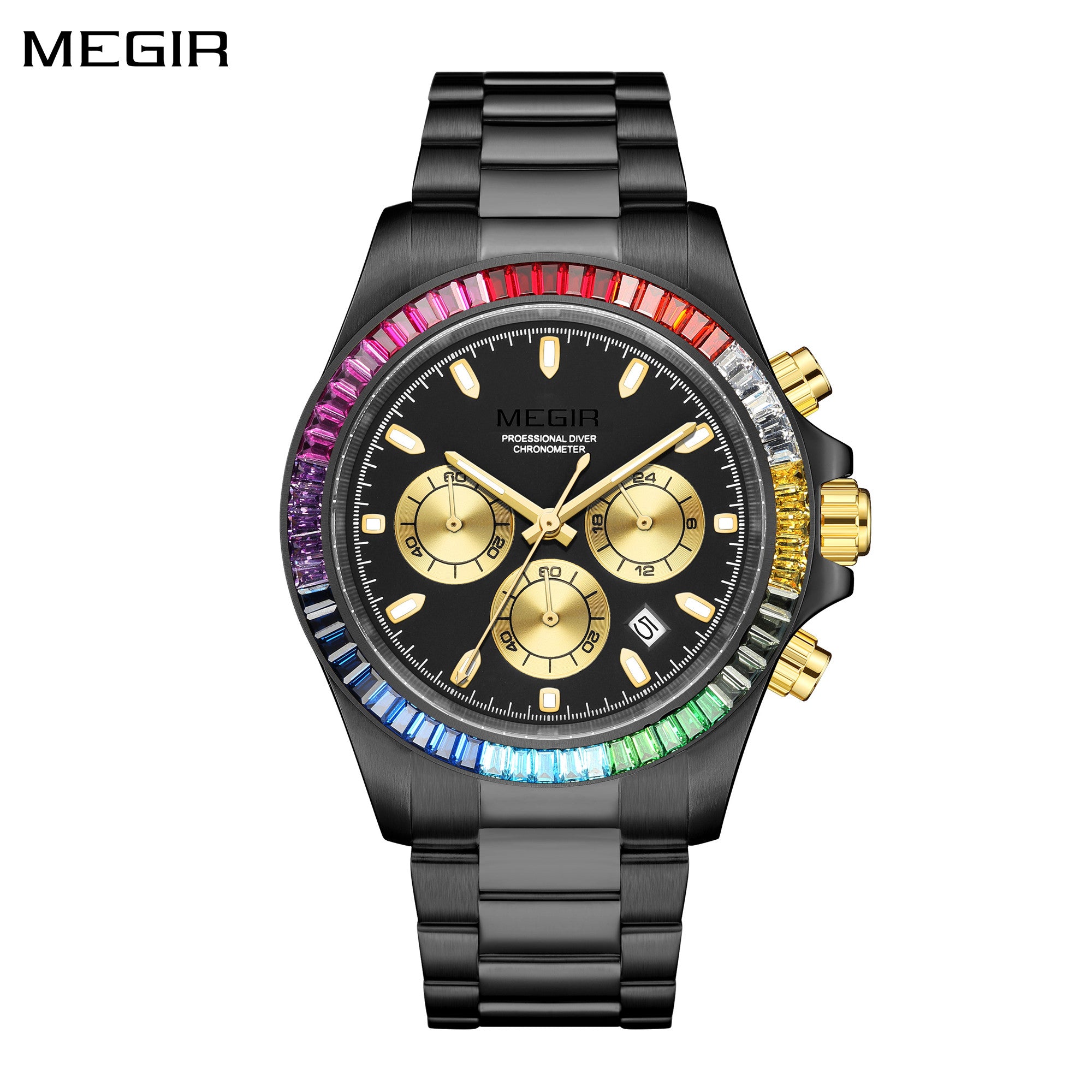 MEGIR Mens Watches Top Brand Luxury Business Wristwatches Stainless Steel Waterproof Date Quartz Chronograph Reloj Hombre 8410-0