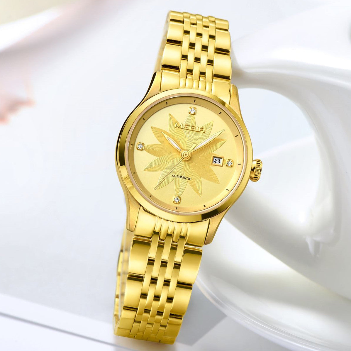 MEGIR Fashion Business Casual Watch for Women Sapphire Automatic Mechanical Wrist Watch Ladies Stainless Steel Female Date Clock-5