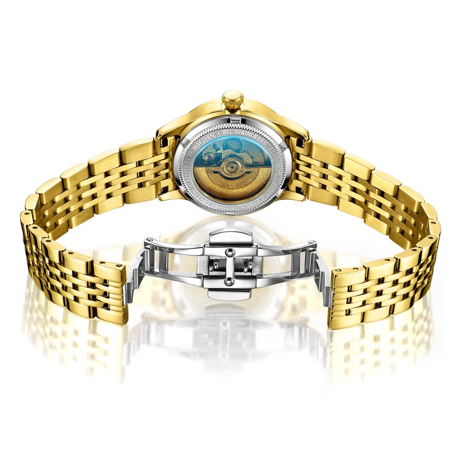 MEGIR Fashion Business Casual Watch for Women Sapphire Automatic Mechanical Wrist Watch Ladies Stainless Steel Female Date Clock-6