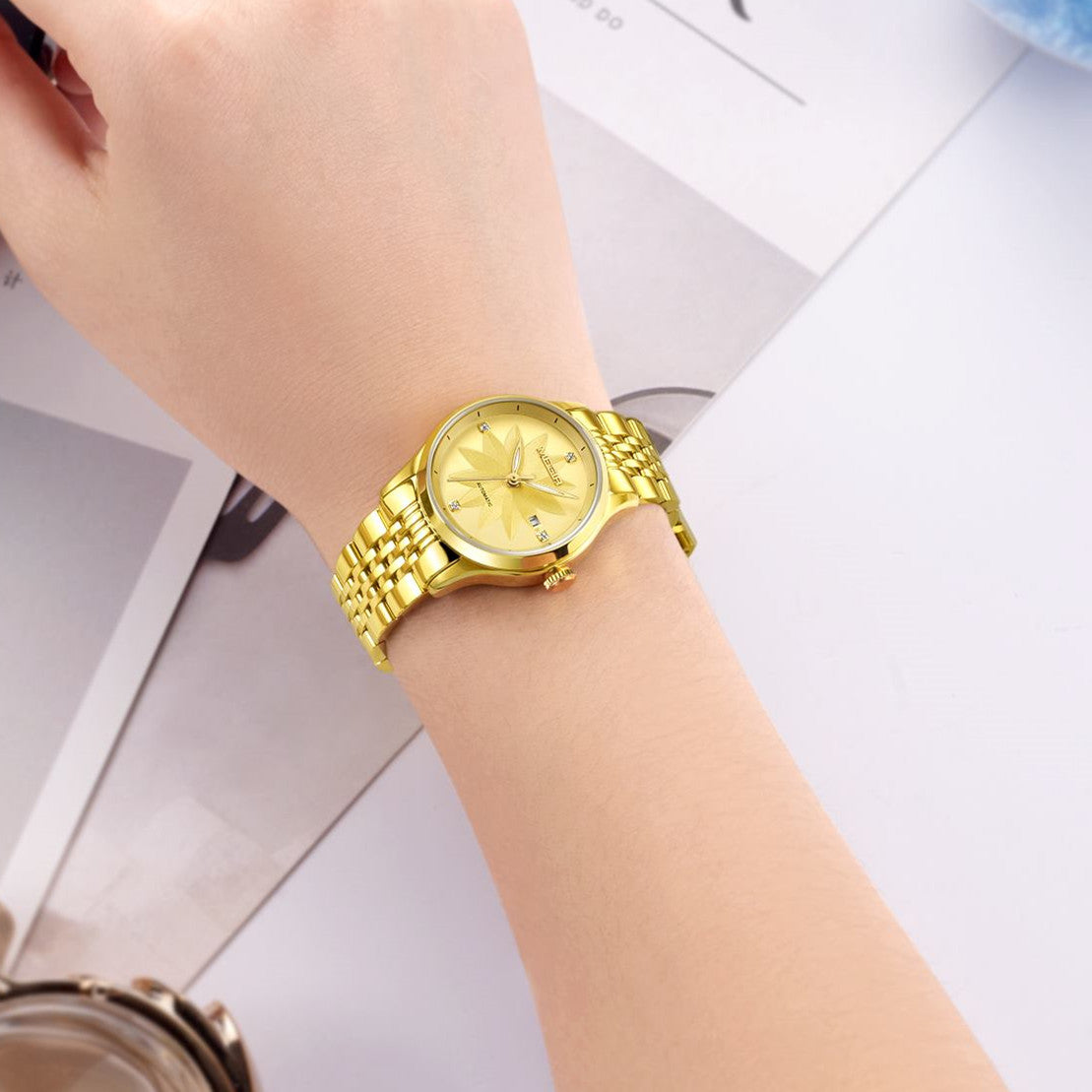 MEGIR Fashion Business Casual Watch for Women Sapphire Automatic Mechanical Wrist Watch Ladies Stainless Steel Female Date Clock-2