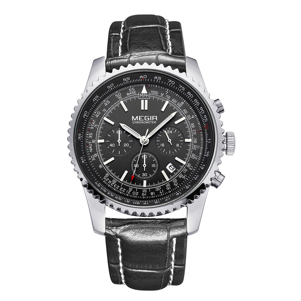 MEGIR Fashion Leather Strap Quartz Watches Waterproof Luminous Men Casual Sport Wristwatch Date Clock Chronograph Reloj Hombre-3