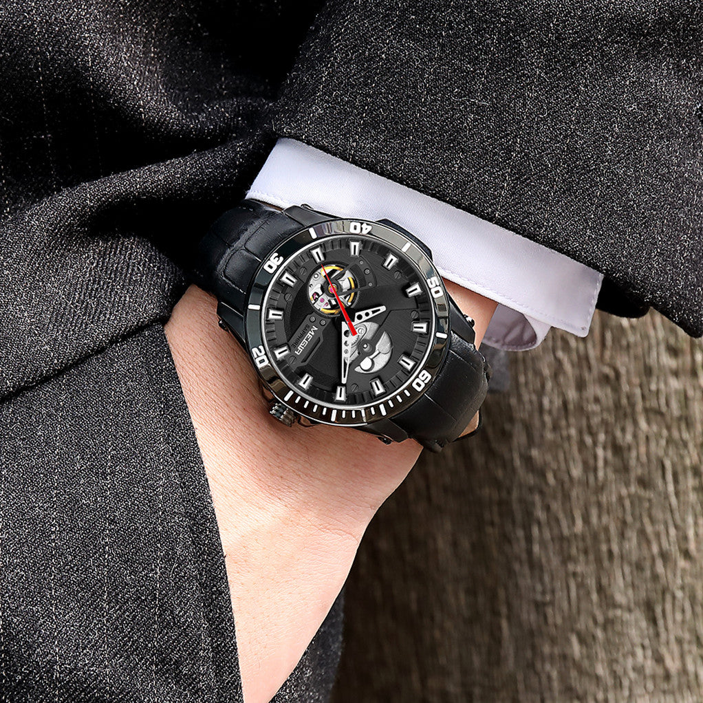 MEGIR Fashion Leather Watches for Men Sapphire Stainless Steel Automatic Mechanical Watch Sports Clock Montre Homme-2