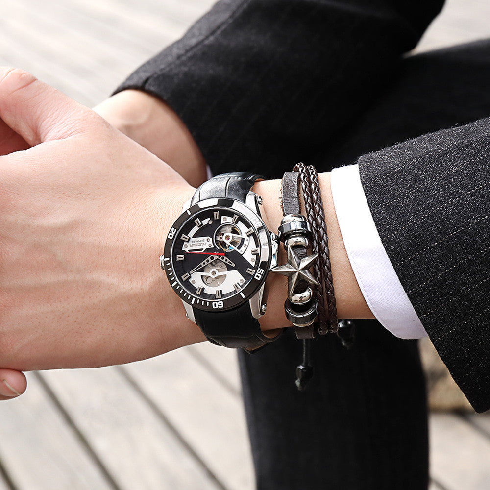 MEGIR Fashion Leather Watches for Men Sapphire Stainless Steel Automatic Mechanical Watch Sports Clock Montre Homme-1