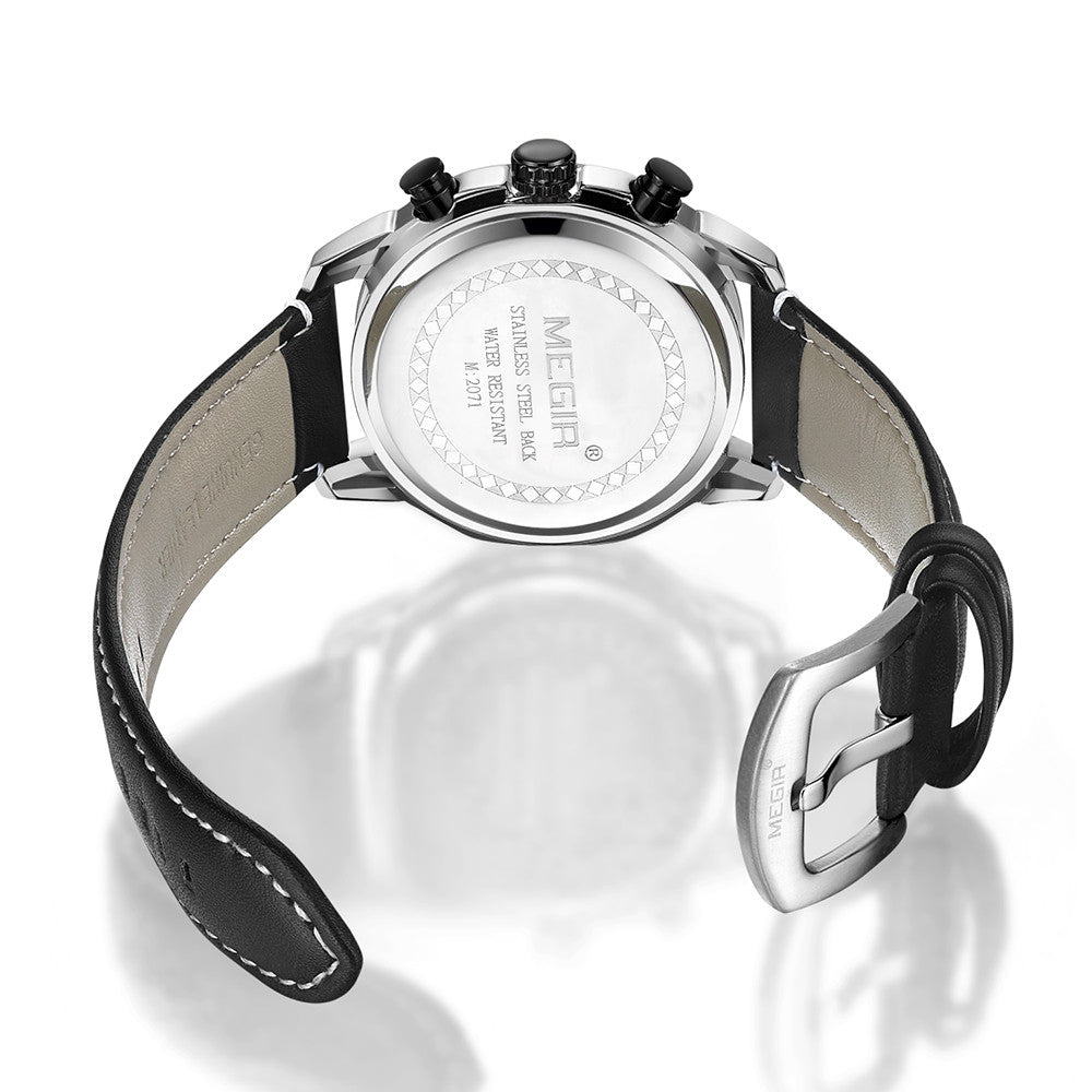 MEGIR Fashion Mens Military Sports Watches Luxury Leather Quartz Business Watch Chronograph Waterproof Luminous Date Wristwatch-8