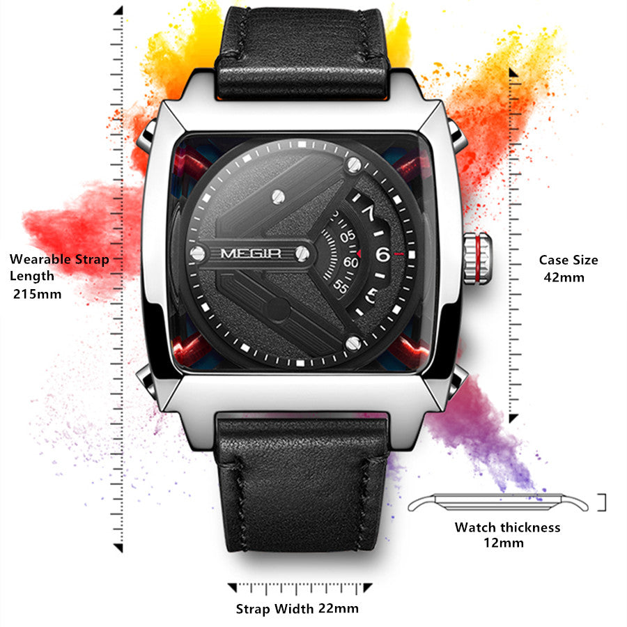 MEGIR Watches for Men Leather Strap Automatic Mechanical Watch Waterproof Business Casual Wristwatch Date Clock Montre Homme-5