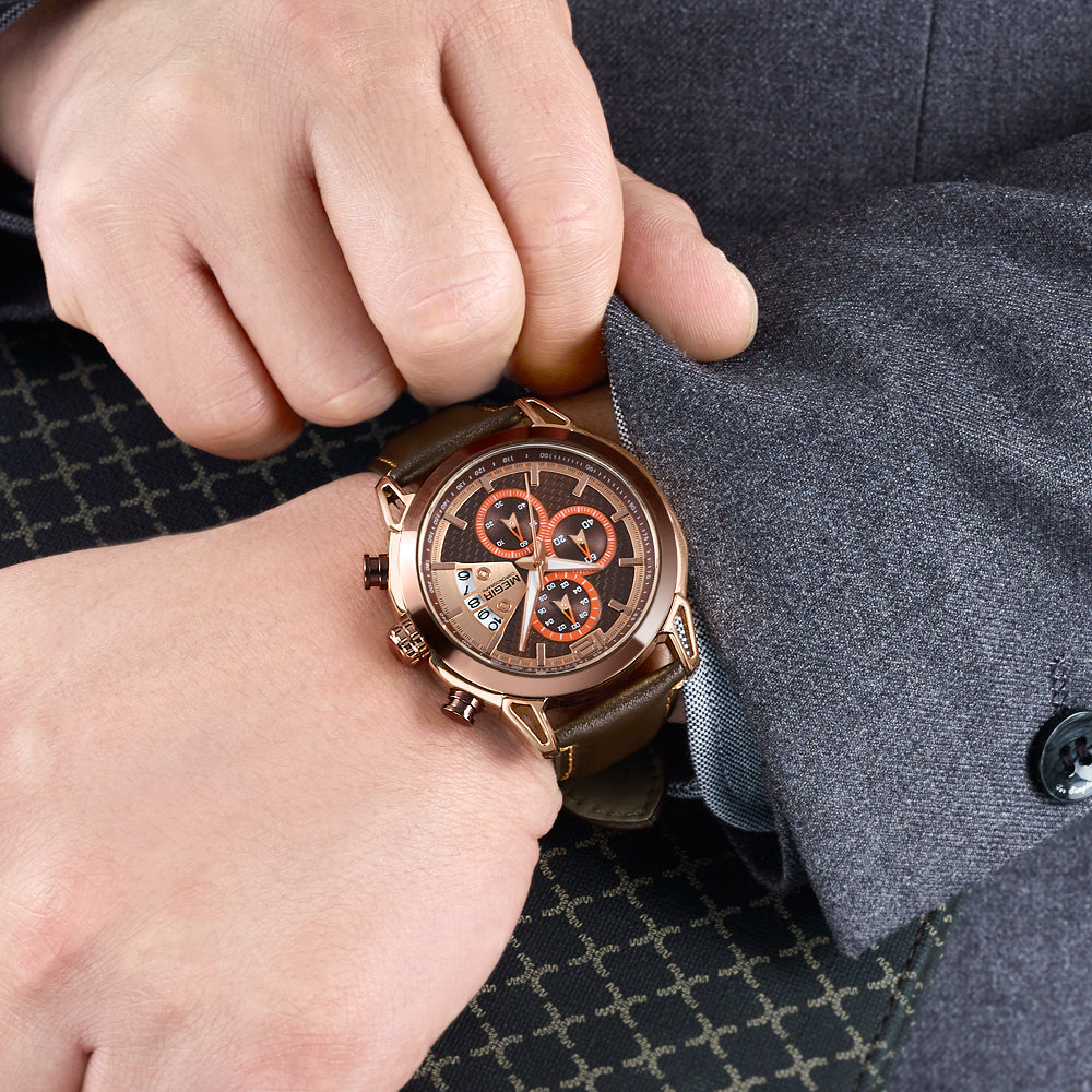MEGIR Fashion Mens Military Sports Watches Luxury Leather Quartz Business Watch Chronograph Waterproof Luminous Date Wristwatch-4
