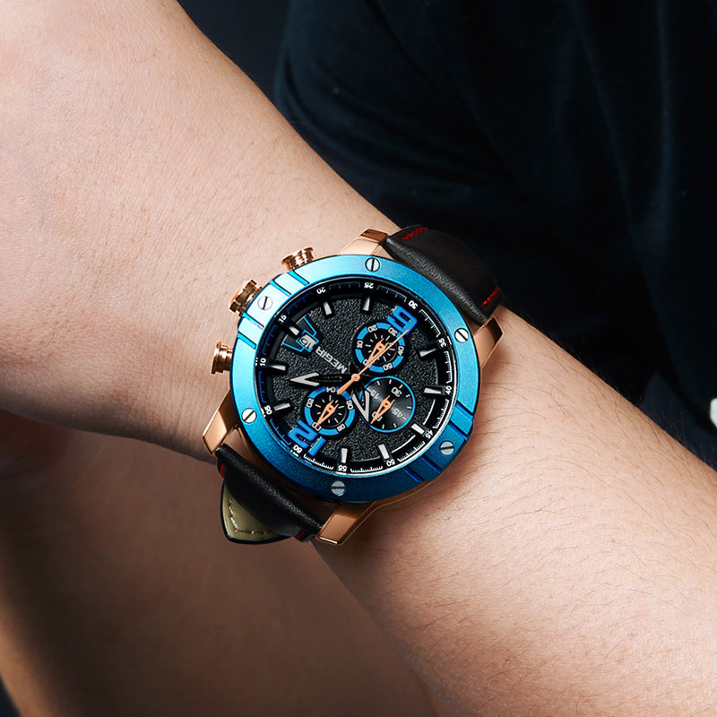 MEGIR Fashion Men's Quartz Watch Top Brand Luxury Business Casual Wristwatch Leather Strap Military Sports Watch Male Clock 2046-1
