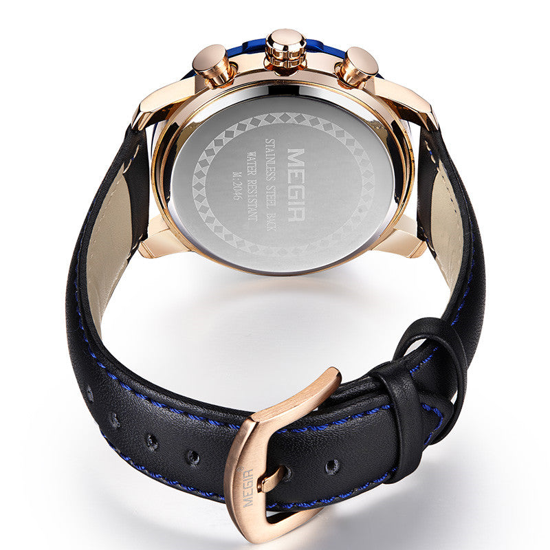 MEGIR Fashion Men's Quartz Watch Top Brand Luxury Business Casual Wristwatch Leather Strap Military Sports Watch Male Clock 2046-6