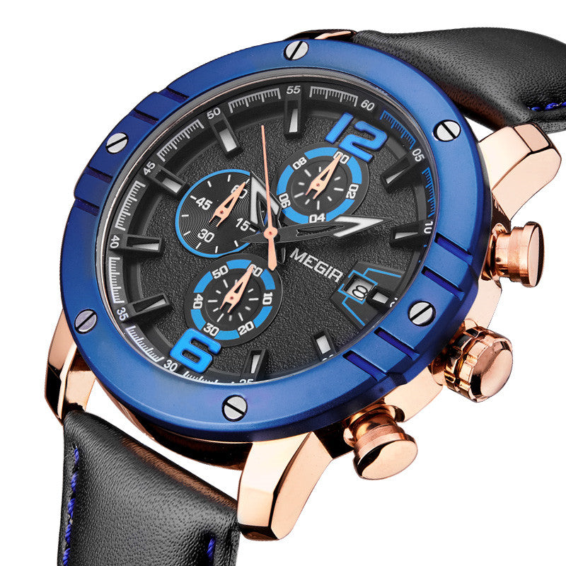 MEGIR Fashion Men's Quartz Watch Top Brand Luxury Business Casual Wristwatch Leather Strap Military Sports Watch Male Clock 2046-3