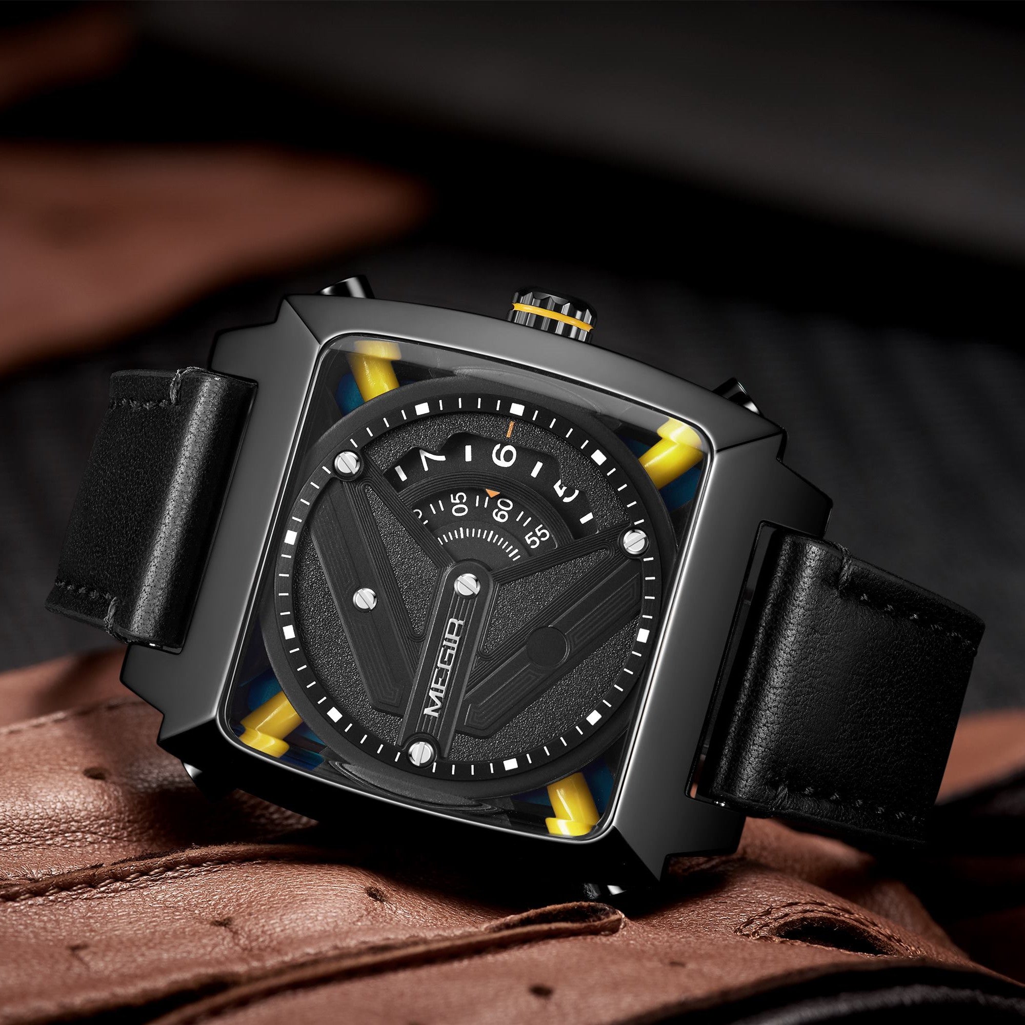 MEGIR Watches for Men Leather Strap Automatic Mechanical Watch Waterproof Business Casual Wristwatch Date Clock Montre Homme-4