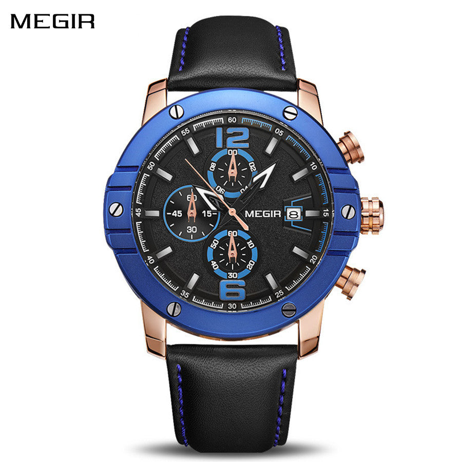 MEGIR Fashion Men's Quartz Watch Top Brand Luxury Business Casual Wristwatch Leather Strap Military Sports Watch Male Clock 2046-0