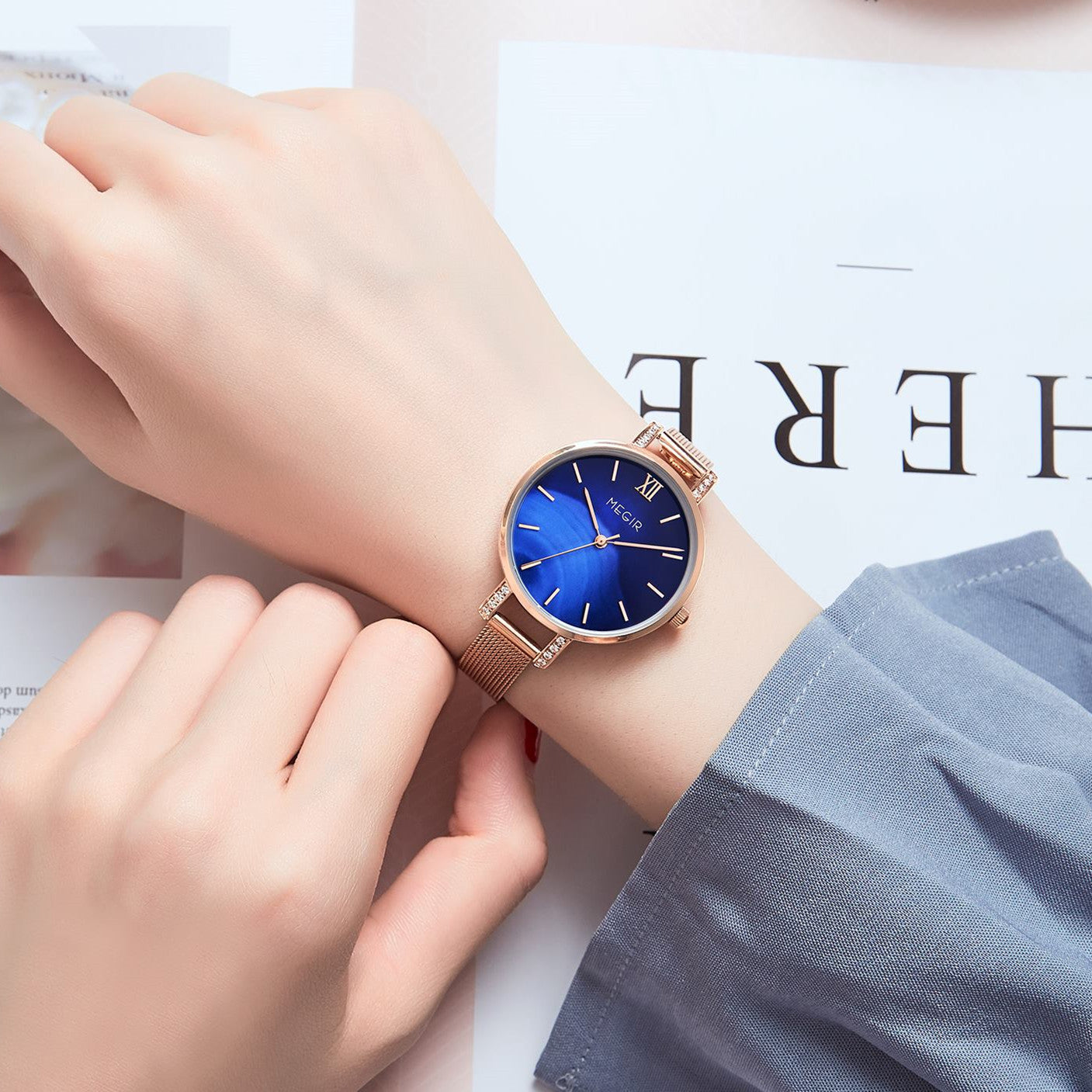 MEGIR Fashion Quartz Women Bracelet Watches Luxury Casual Ladies Dress Clock Female Steel Mesh Band Wristwatch Relogio Feminino-2